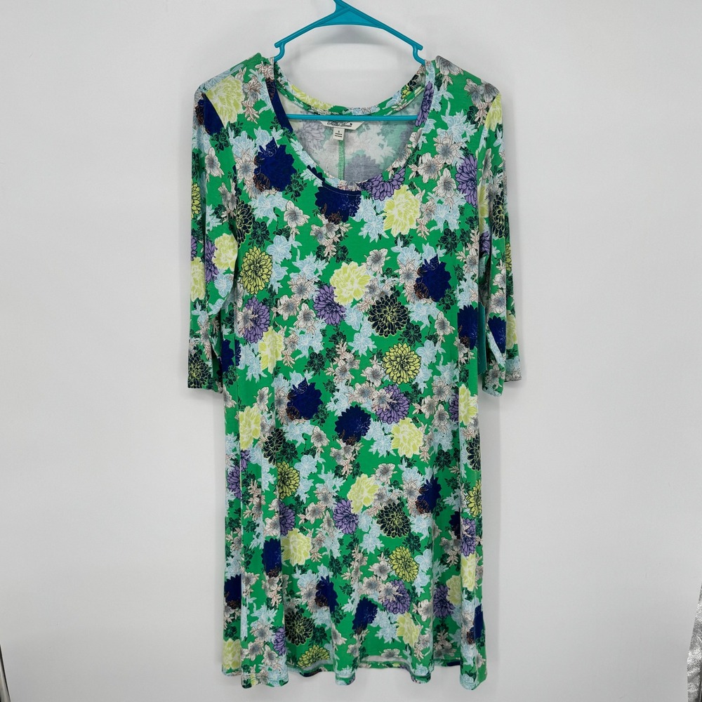 The Pioneer Woman Green Floral 3/4 Sleeve Knit Dress Size Small Knee Length New